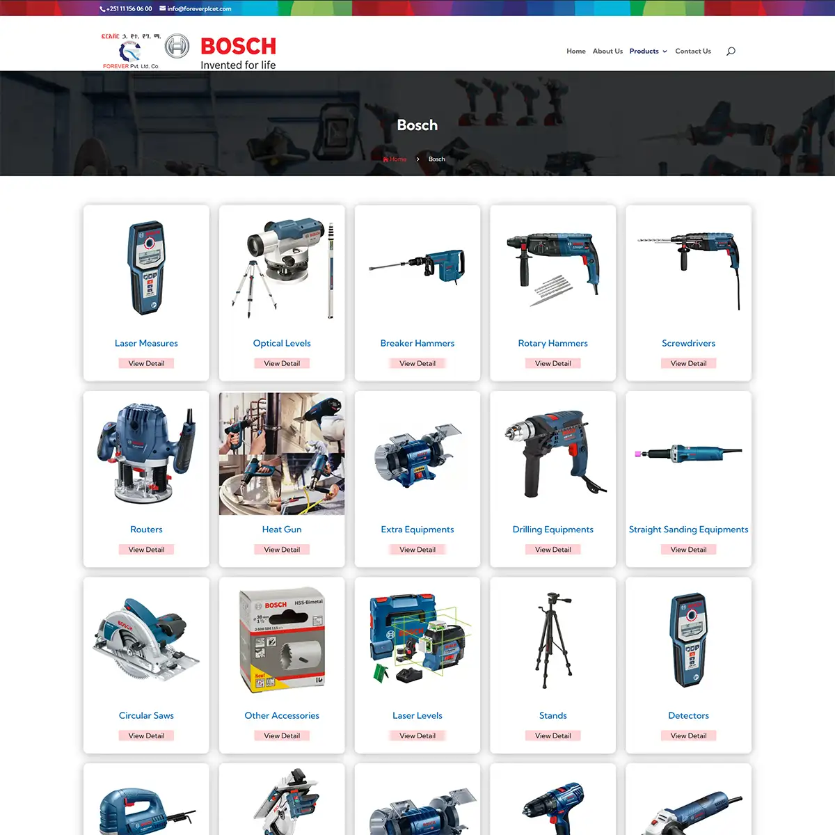 E-Commerce Product Catalog Website Design BOSCH Machinery Import Company in Ethiopia Forever Plc - Engocha Technologies