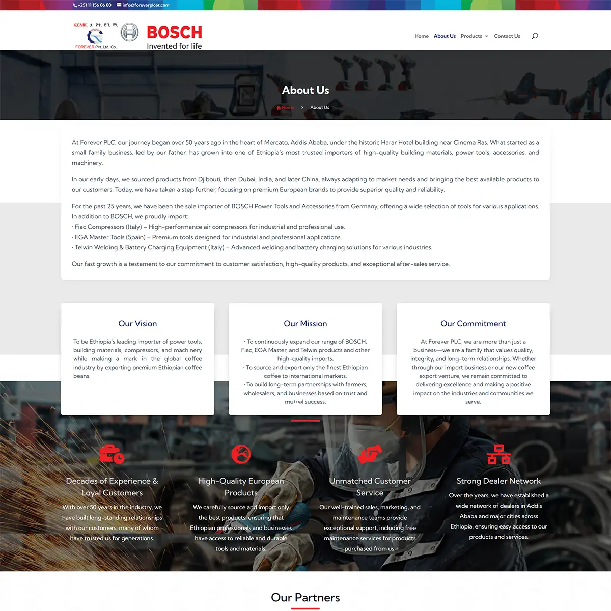 Forever plc Website Development Service for Machinery Import Company in Addis Ababa - Engocha Technologies
