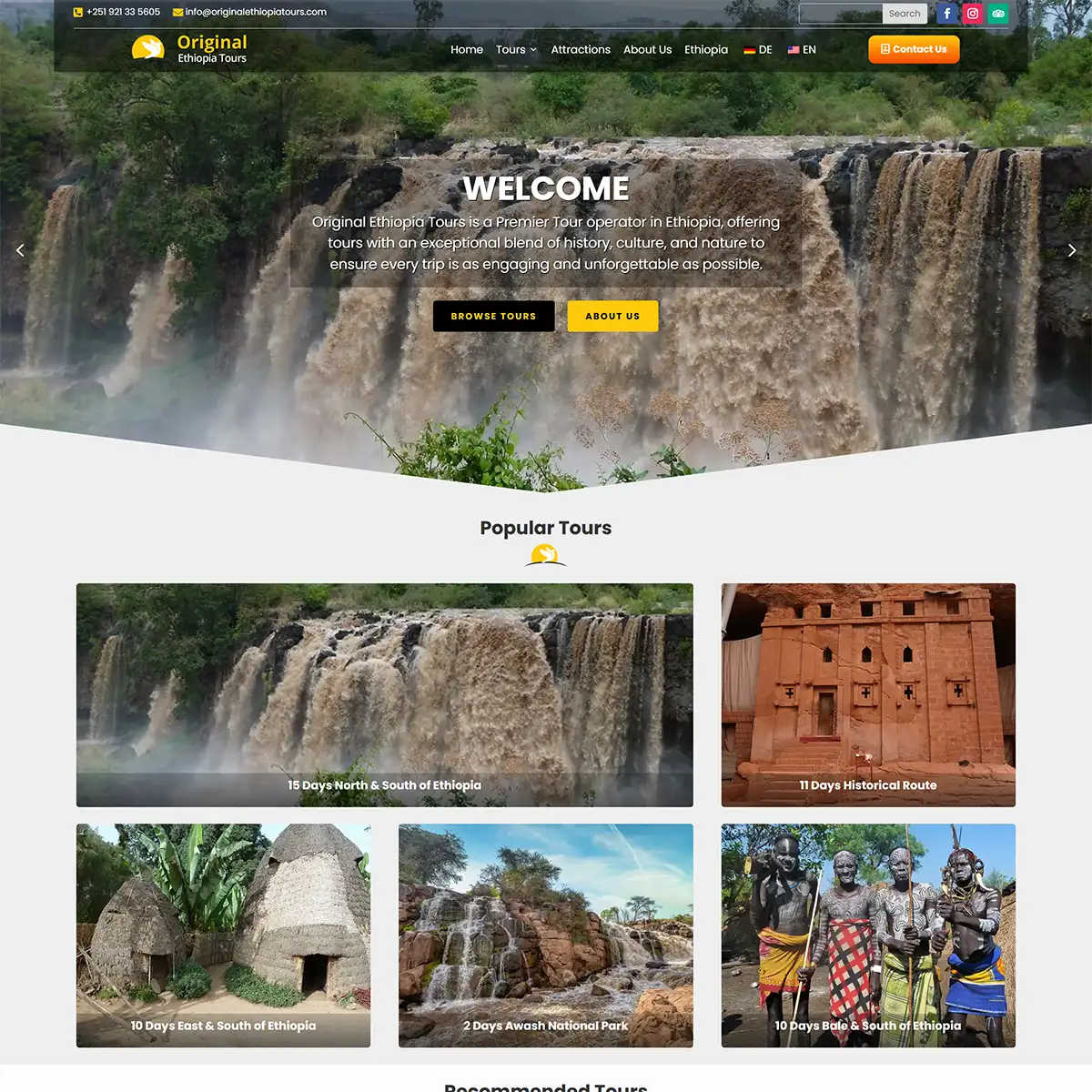 Original Ethiopia Tours Multi Lingual English German Website Design Service in Addis Ababa - Engocha Technologies