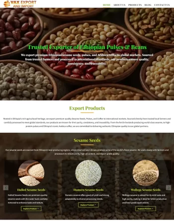 VAX Impex: Coffee and Oil Seed Exporter Website Development Project